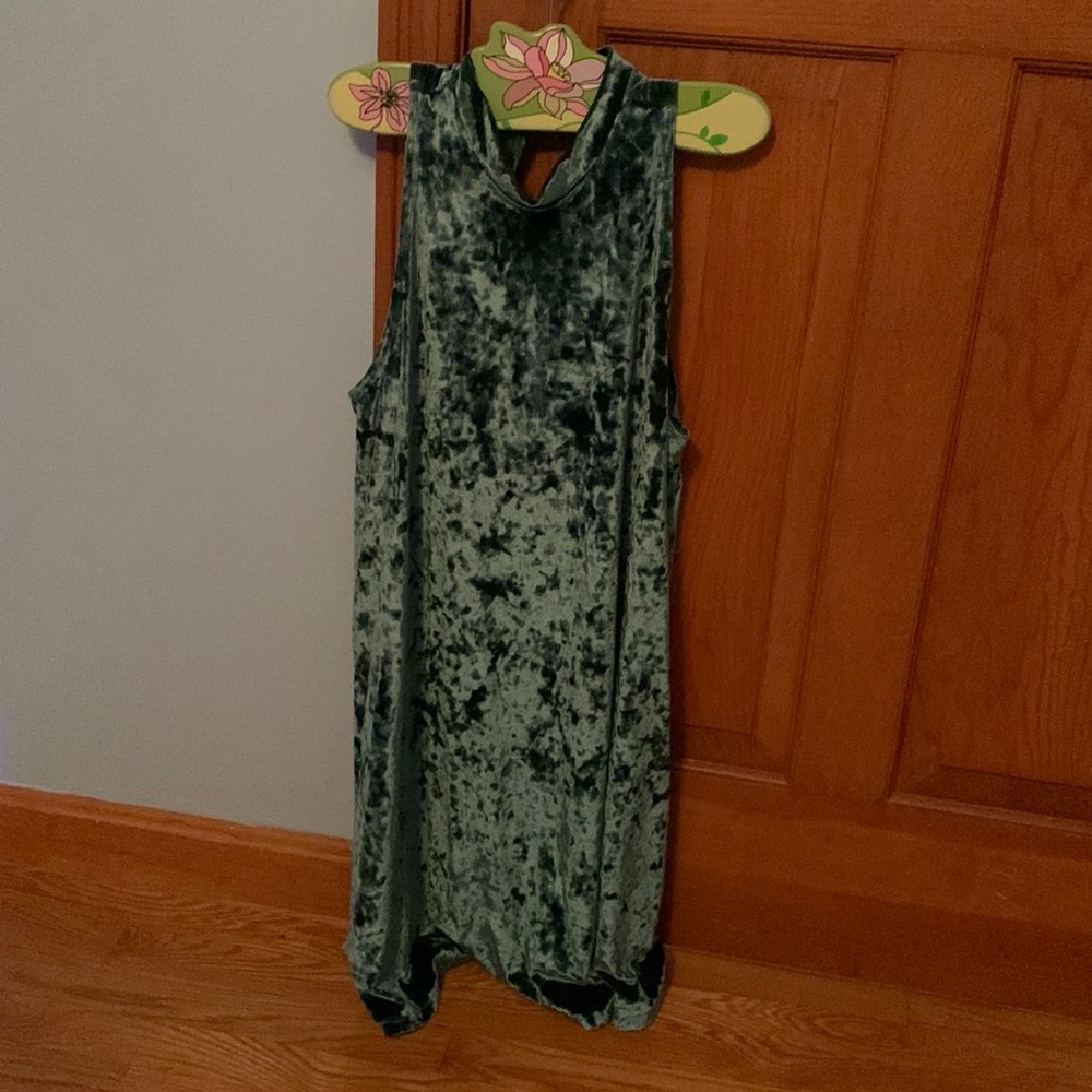 Green velvet mini dress